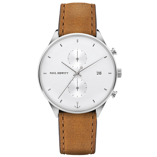 Montre Paul Hewitt Chrono Line White Sand Acier Inoxydable Bracelet Cuir Mustard - PRECIOVS