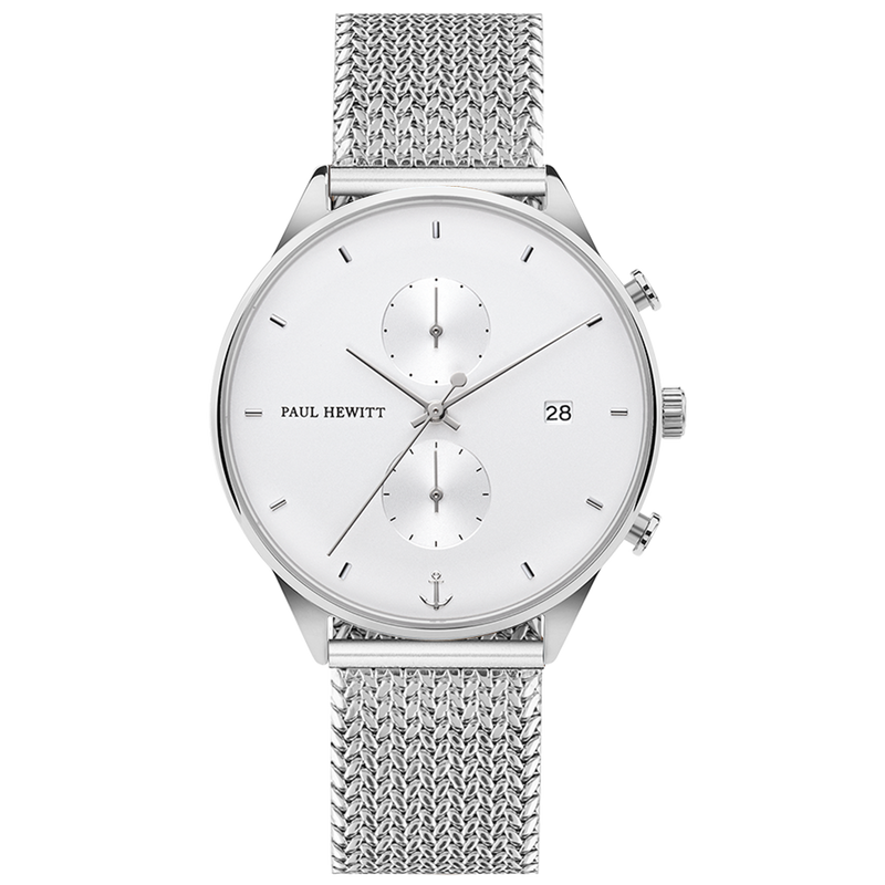 Montre Paul Hewitt Chrono Line White Sand Acier Inoxydable Bracelet Métal Tressé - PRECIOVS