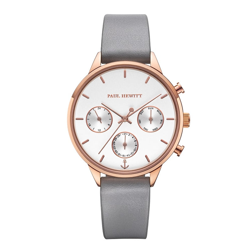 Montre Paul Hewitt Everpulse Line White Sand IP Or Rosé Bracelet Cuir Graphite - PRECIOVS