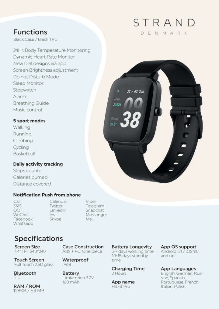Montre connectée STRAND Smartwatch by Obaku Noir/Noir Silicone BBVB - PRECIOVS