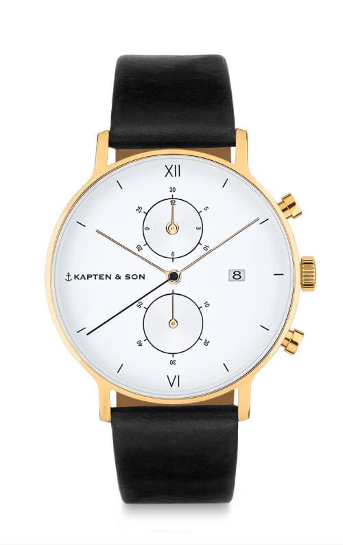 Montre Kapten & Son Chrono Gold Black Leather - PRECIOVS
