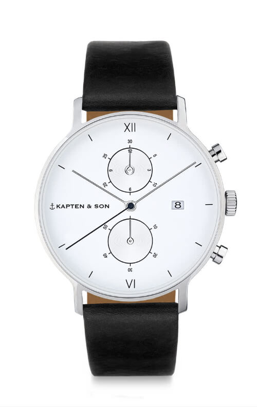 Montre Kapten & Son Chrono Silver Black Leather - PRECIOVS