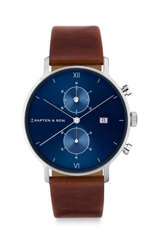 Montre Kapten & Son Chrono Silver Blue Brown Leather - PRECIOVS