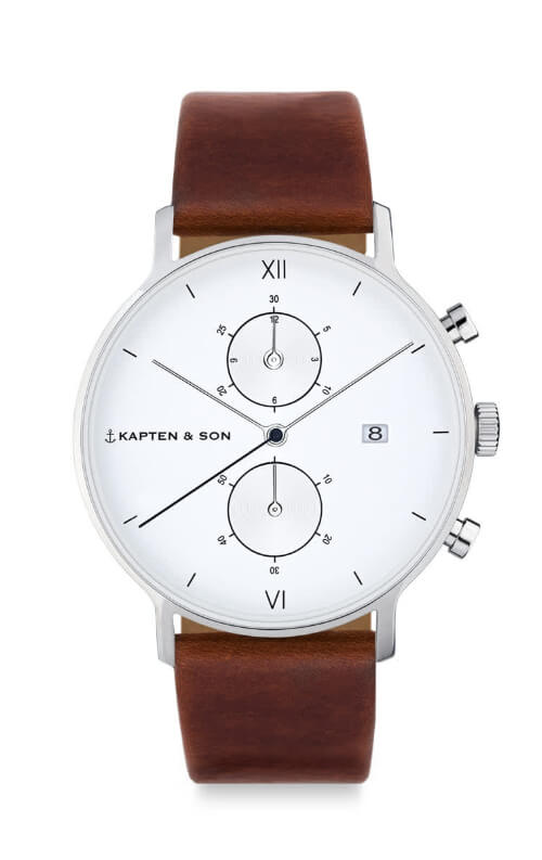 Montre Kapten & Son Chrono Silver Brown Leather - PRECIOVS