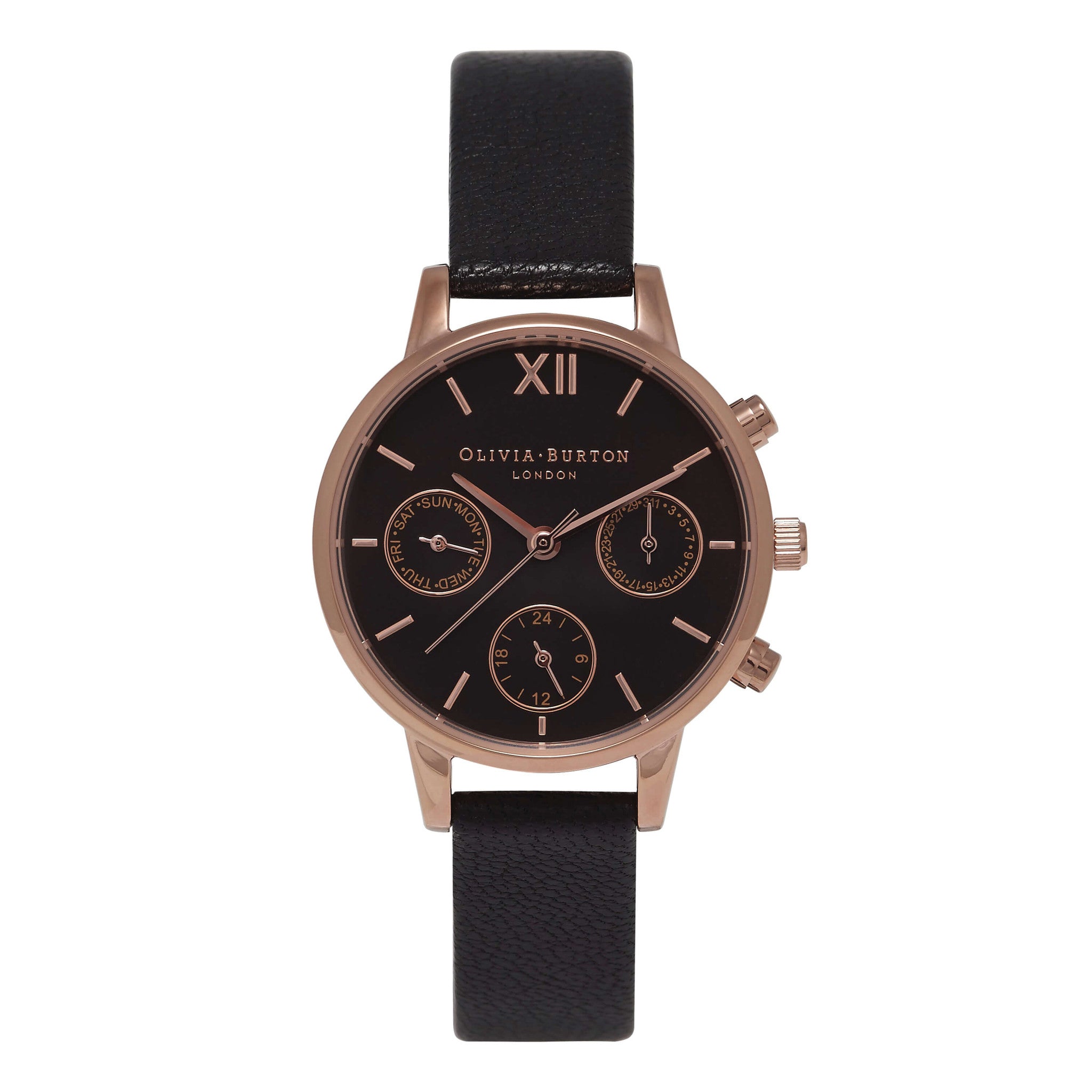 Montre Olivia Burton Midi Dial Chrono Black Dial & Rose Gold - PRECIOVS