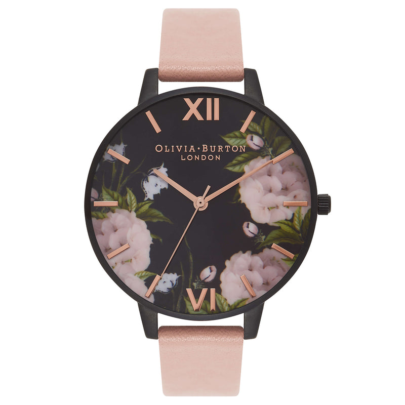 Montre Olivia Burton Big Dial After Dark IP Black Dusty Pink Floral - PRECIOVS