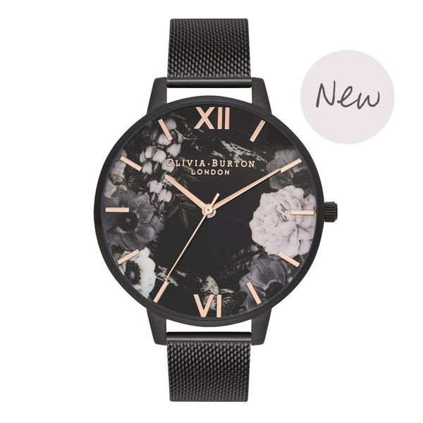 Montre Olivia Burton After Dark IP Black Mesh Floral OB16AD21 - PRECIOVS