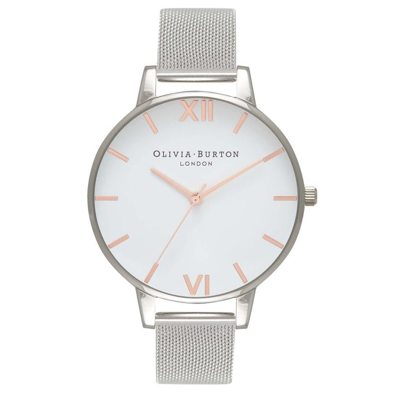 Montre Olivia Burton White Dial Rose Gold and Silver Mesh