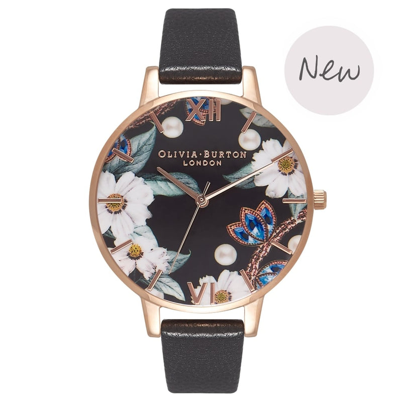 Montre Olivia Burton BEJEWELLED FLORALS BLACK & ROSE GOLD OB16BF04 - PRECIOVS