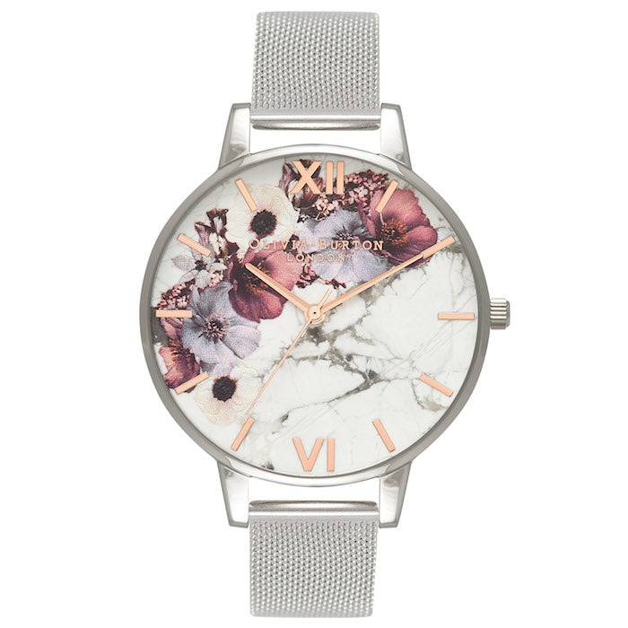 Montre Olivia Burton Marble Floral Mesh, Rose Gold & Silver OB16MF09 - PRECIOVS