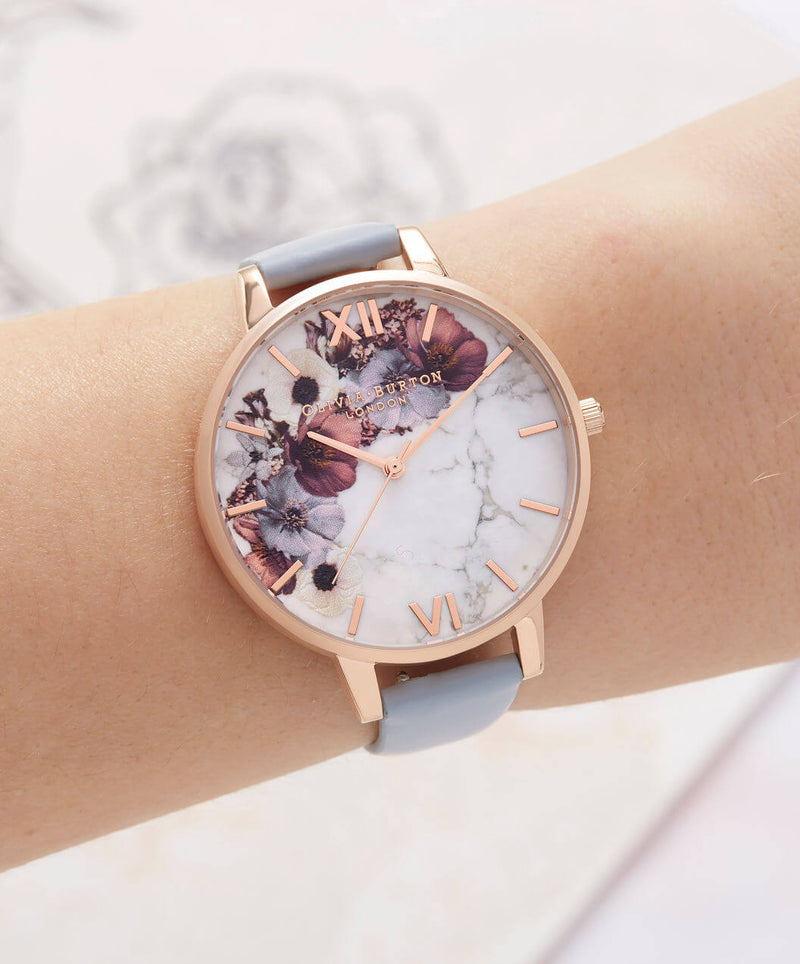 Montre Olivia Burton Marble Floral Chalk Blue Rose Gold