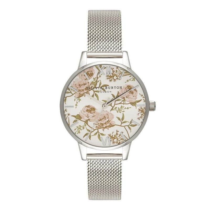 Montre Olivia Burton Midi Parlour Peony Floral Silver Mesh OB16PL33 - PRECIOVS