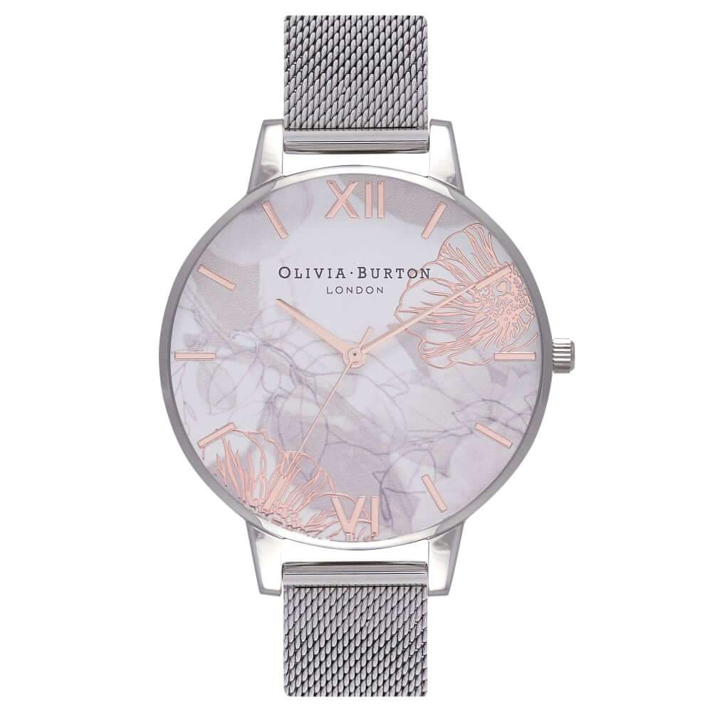 Montre Olivia Burton Abstract Florals Rose Gold Details & Silver Mesh OB16VM20 - PRECIOVS