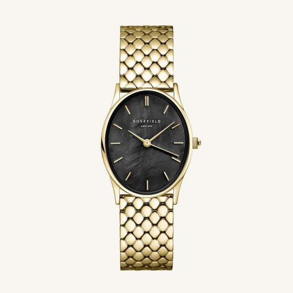 Montre Rosefield The Oval Noir Acier Or OV14 - PRECIOVS