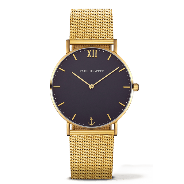 Montre Paul Hewitt Sailor Line Blue Lagoon IP Doré Bande Métallique IP Gold Cadran 39mm PH-SA-G-ST-B-4M - PRECIOVS