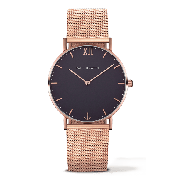 Montre Paul Hewitt Sailor Line Blue Lagoon IP Or Rosé Bande Métallique IP Or Rosé Cadran 36mm PH-SA-R-Sm-B-4S - PRECIOVS