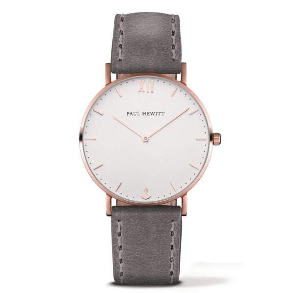 Montre Paul Hewitt Sailor Line White Sand IP Or Rosé Bracelet Cuir Gris Cadran 39mm PH-SA-R-St-W-13S - PRECIOVS