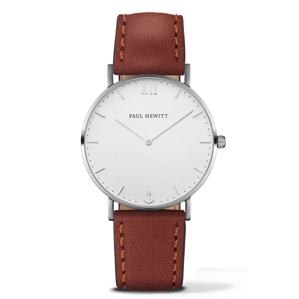 Montre Paul Hewitt Sailor Line White Sand Acier Inoxydable Bracelet Cuir Marron Cadran 36mm PH-SA-S-SM-W-1S - PRECIOVS