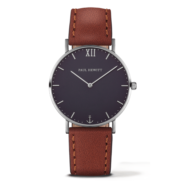 Montre Paul Hewitt Sailor Line Blue Lagoon Acier Inoxydable Bracelet Cuir Marron Cadran 39mm PH-SA-S-ST-B-1M - PRECIOVS