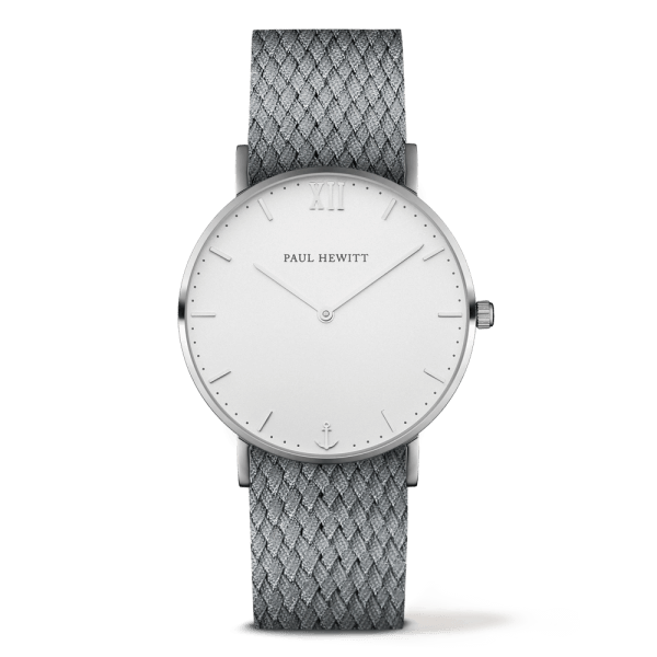 Montre Paul Hewitt Sailor Line White Sand Acier Inoxydable Perlon Strap Gris Cadran 39mm PH-SA-S-ST-W-18S - PRECIOVS