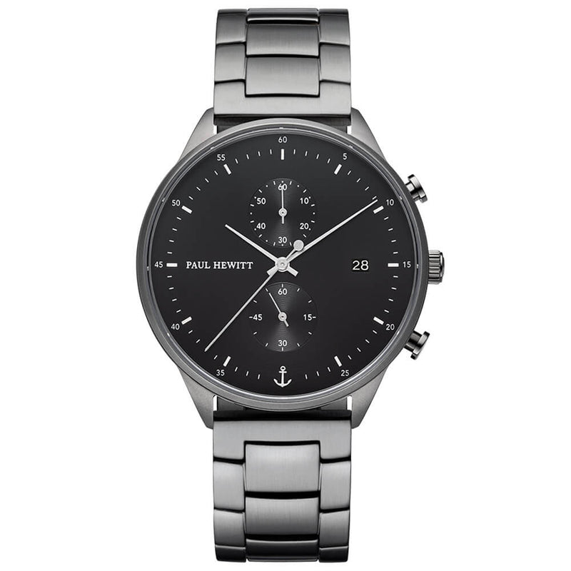 Montre Paul Hewitt Chrono Black Sunray Gun Metal Métallique - PRECIOVS