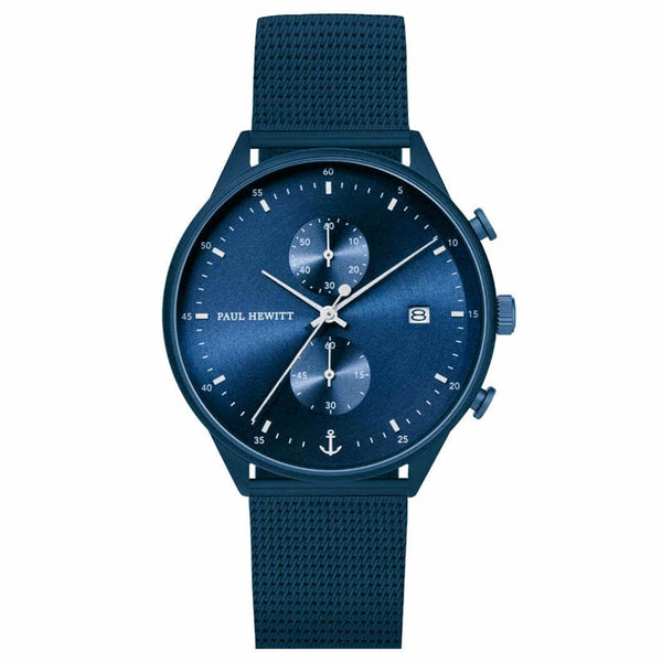 Montre Paul Hewitt Chrono Line Navy Sunray IP Acier Inoxydable Bande Métallique bleu marine - PRECIOVS