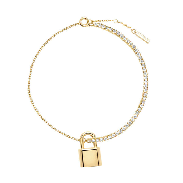 Bracelet PDPaola Bond argent plaqué or et pierres précieuses avec pendentif cadenas - PRECIOVS