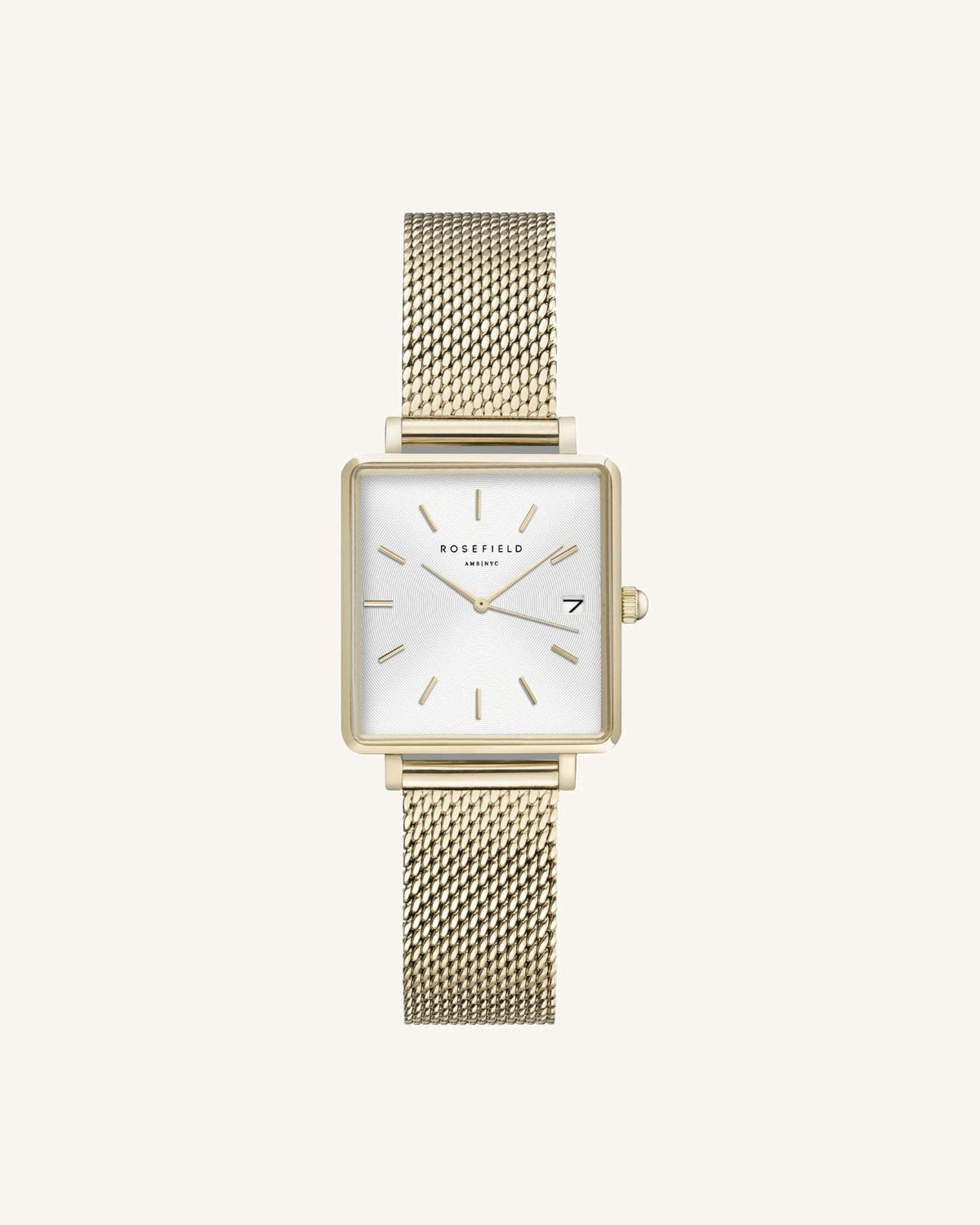 Montre Rosefield THE BOXY XS Blanc Sunray Mailles Or Jaune Q039 - PRECIOVS