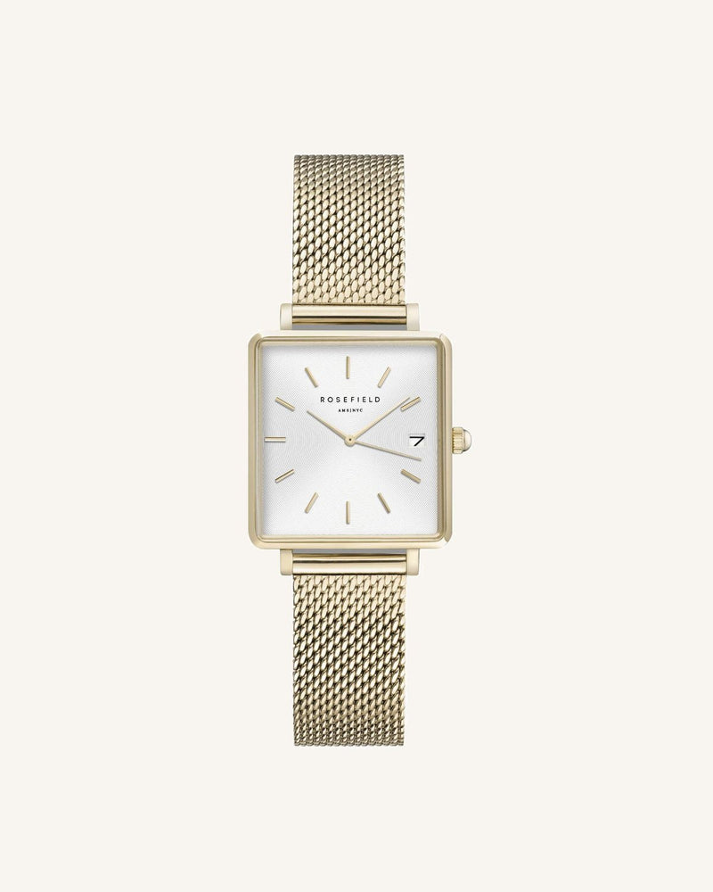 Montre Rosefield THE BOXY XS Blanc Sunray Mailles Or Jaune Q039 - PRECIOVS