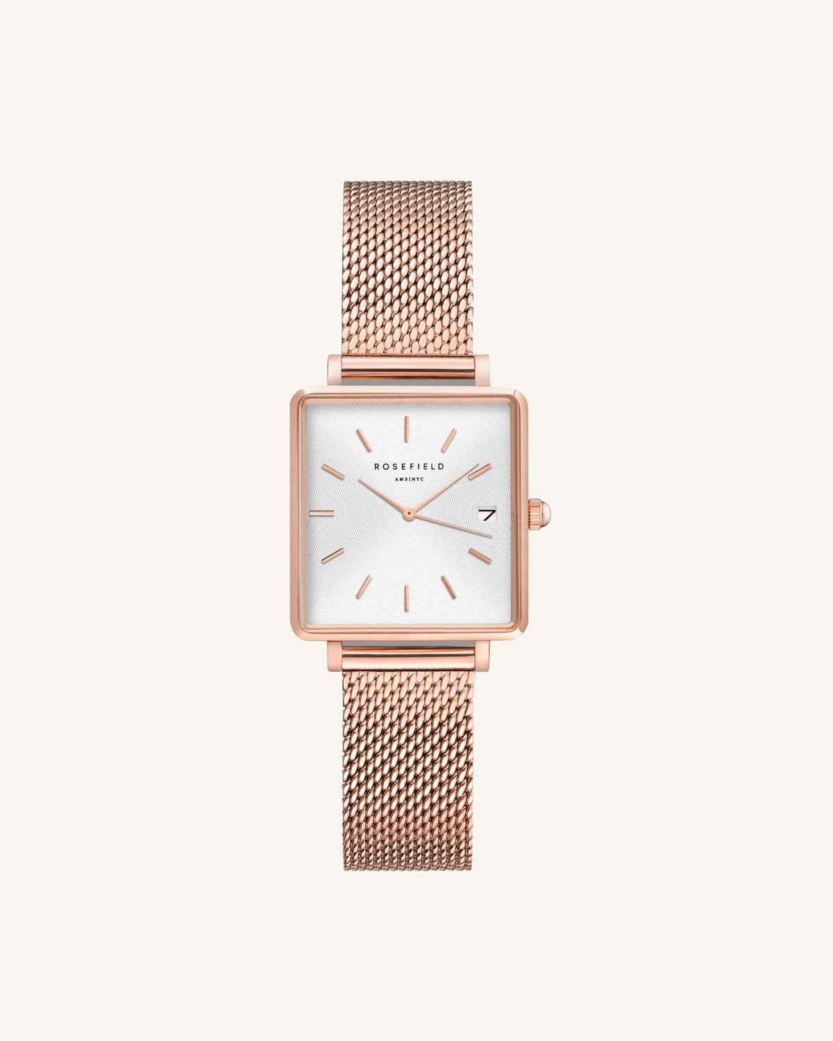 Montre Rosefield THE BOXY XS Blanc Sunray Mailles Or Rose Q040 - PRECIOVS