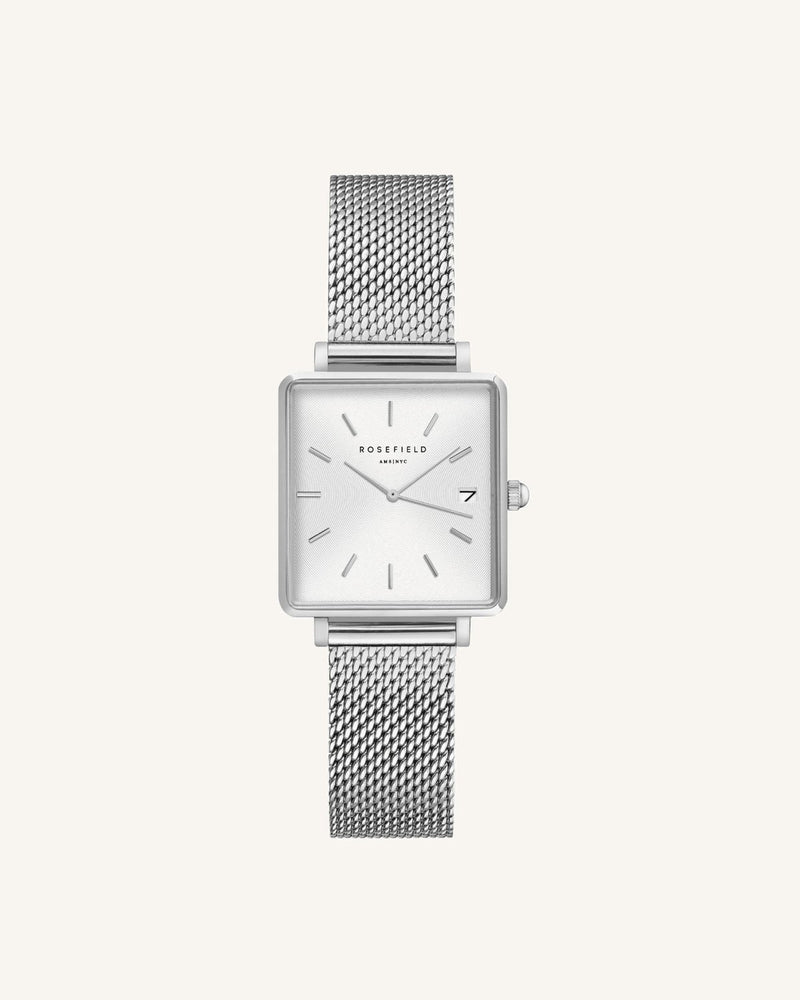 Montre Rosefield THE BOXY XS Blanc Sunray Mailles Argent Q038 - PRECIOVS