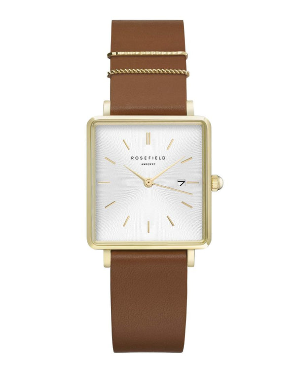 Montre Rosefield THE BOXY White Cognac Gold Q029 - PRECIOVS