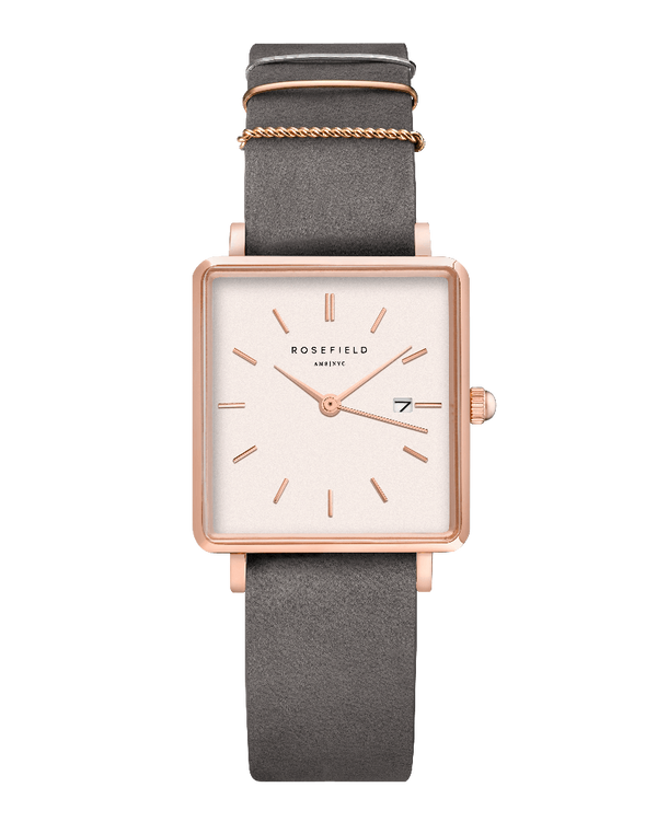 Montre Rosefield THE BOXY Blanc Gris éléphant Or Rose QWGR-Q12 - PRECIOVS