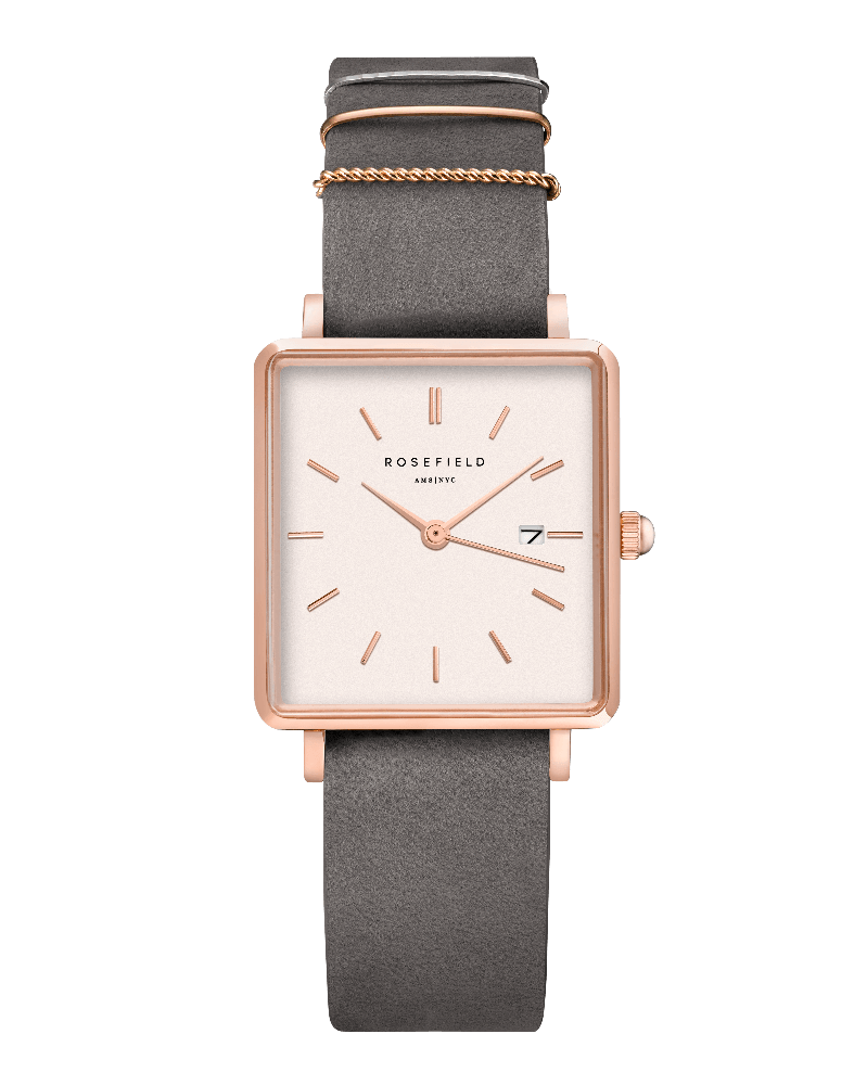 Montre Rosefield THE BOXY Blanc Gris éléphant Or Rose QWGR-Q12 - PRECIOVS