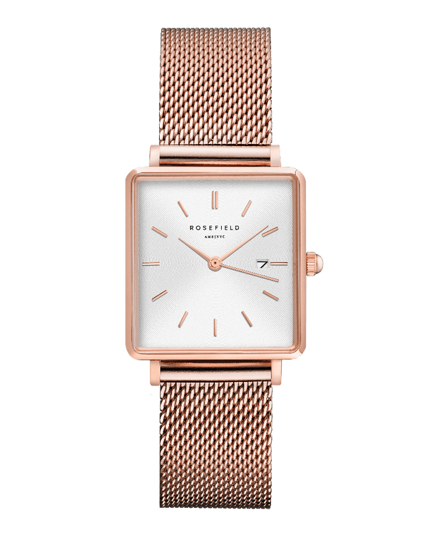 Montre Rosefield THE BOXY Blanc Sunray Or Rose QWSR-Q01 - PRECIOVS