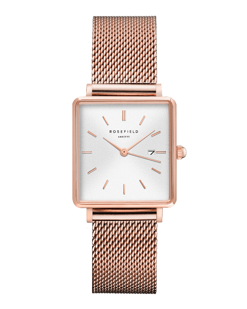 Montre Rosefield THE BOXY Blanc Sunray Or Rose QWSR-Q01 - PRECIOVS