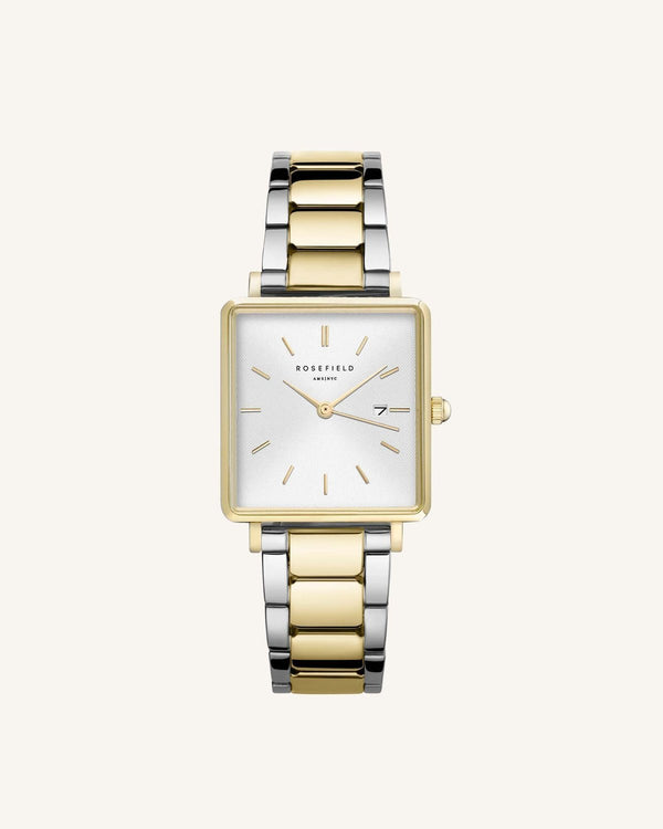 Montre Rosefield THE BOXY Blanc Sunray Acier Argent Or Jaune Duo Q043 - PRECIOVS