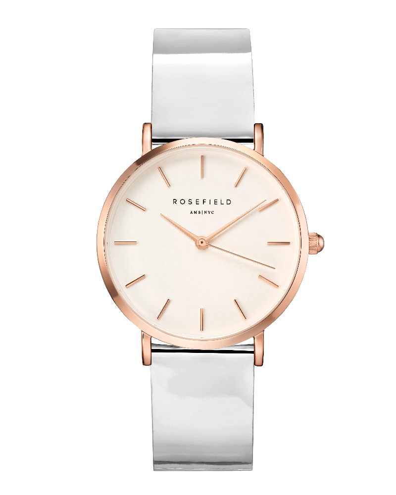 Montre Rosefield THE PREMIUM GLOSS Blanc Métallique Or Rose SHMWR-H35 - PRECIOVS