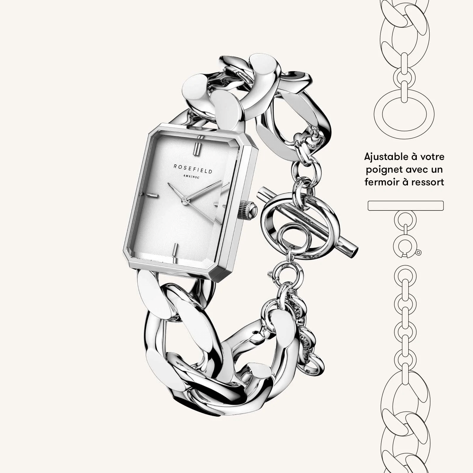 Montre Rosefield Octagon XS Studio Argent O56 - PRECIOVS