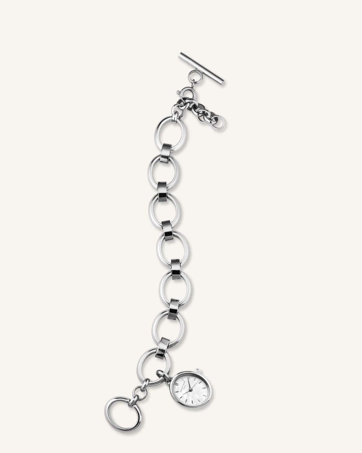 Montre Rosefield The Oval Charm Chain Blanc Argent OV14 - PRECIOVS