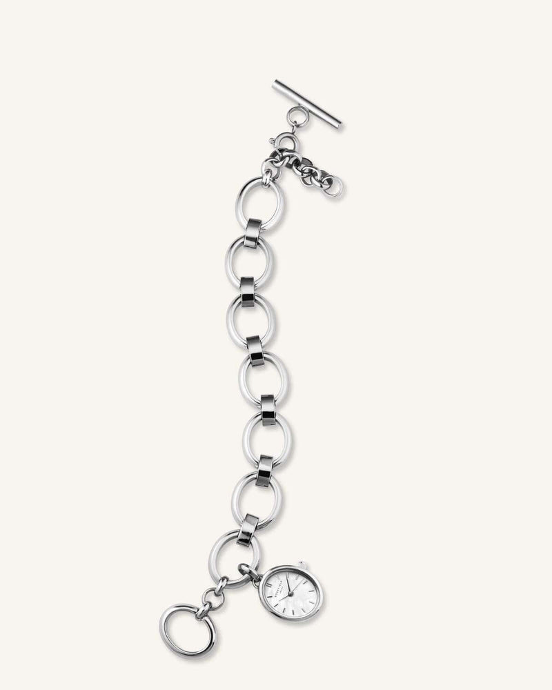 Montre Rosefield The Oval Charm Chain Blanc Argent OV14 - PRECIOVS