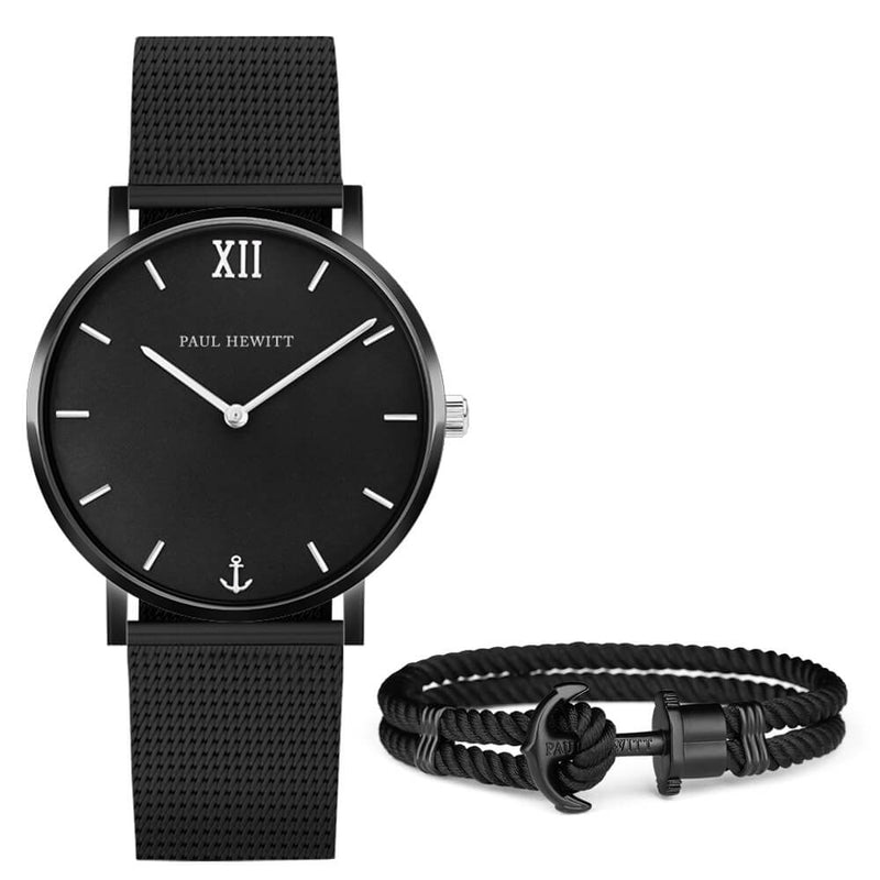 Coffret Paul Hewitt Perfect Match avec montre Noir Sunray Acier Inoxydable et bracelet PHREP IP Noir Noir - PRECIOVS