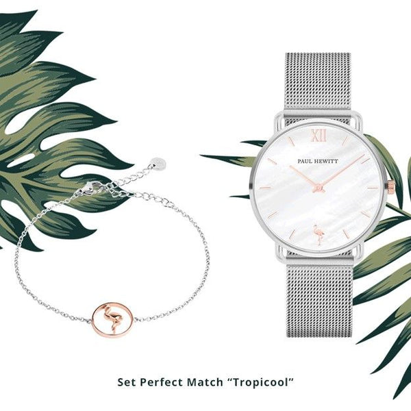 Coffret Paul Hewitt Perfect Match Tropicool avec montre Miss Ocean et bracelet Flamingo - PRECIOVS