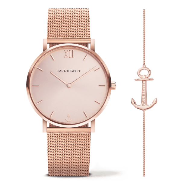 Coffret Paul Hewitt Perfect Match avec montre Sailor Line Rose Sunray et bracelet Anchor Spirit - PRECIOVS