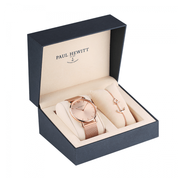 Coffret Paul Hewitt Perfect Match avec montre Sailor Line Rose Sunray et bracelet Anchor Spirit - PRECIOVS