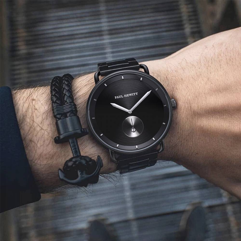 Montre Paul Hewitt Breakwater Line Black Sunray IP Noir/Gun Metal Bande Métallique - PRECIOVS