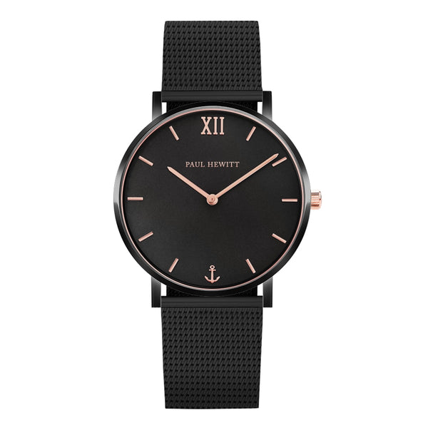 Montre Paul Hewitt Sailor Line Black Sunray IP Noir / Or Rosé Mesh IP Noir - PRECIOVS