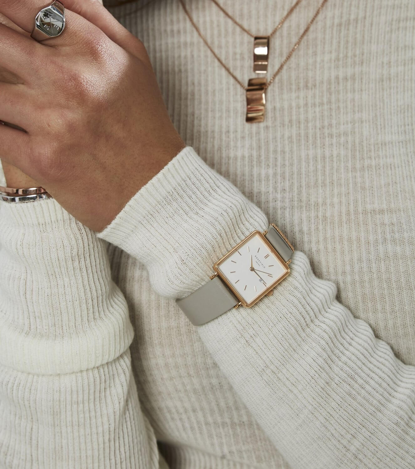 Montre Rosefield THE BOXY Blanc Gris Or rose - PRECIOVS