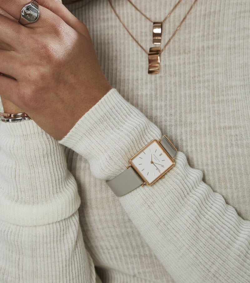 Montre Rosefield THE BOXY Blanc Gris Or rose - PRECIOVS