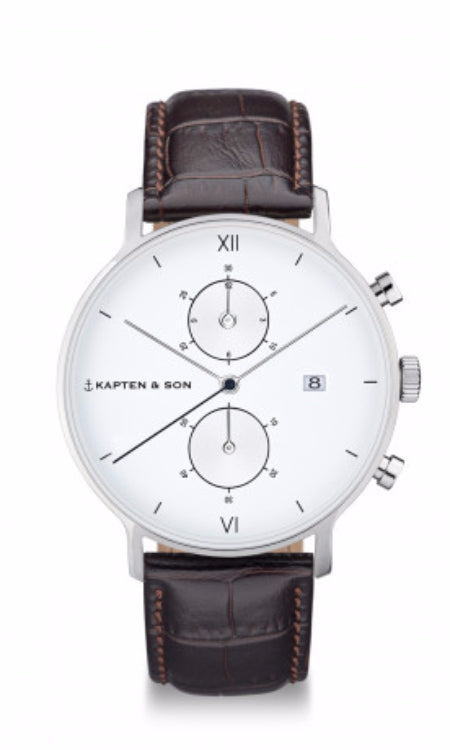 Montre Kapten & Son Chrono Silver Dark Brown Croco Leather - PRECIOVS